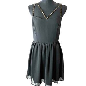 Lovemarks Black Polyester Dress Rhinestone Studded Straps Dress‎ Medium